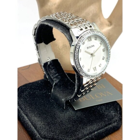 Bulova Women\'s Watch 96L297 Quartz Silver Dial Steel 32mm Crystals Accen…